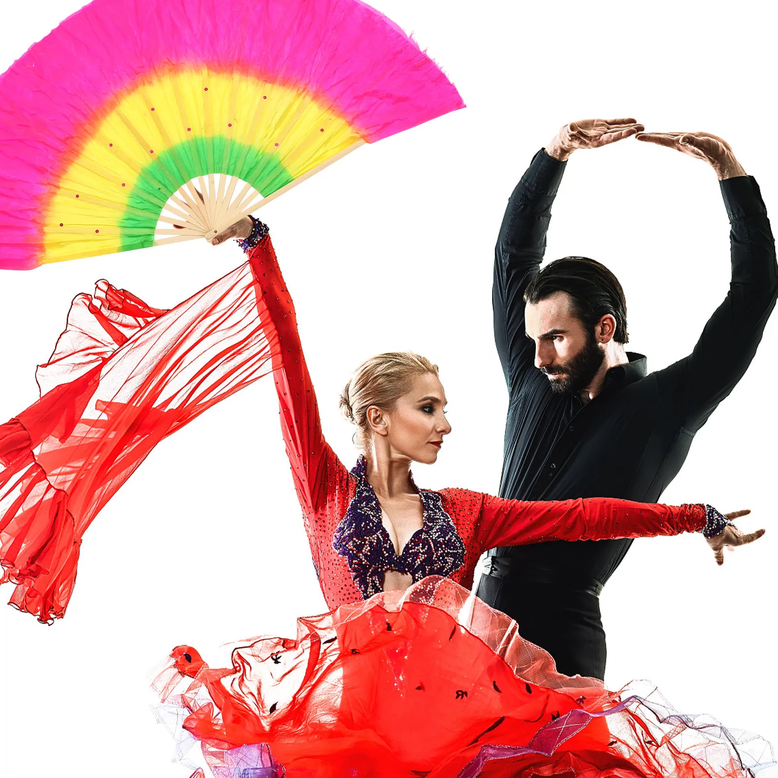 

Красочный танцевальный веер премиум-класса из имитации шелка и бамбука – устойчивый к износу складной веер для практики, выступлений в стиле Янко и для танцев на площади