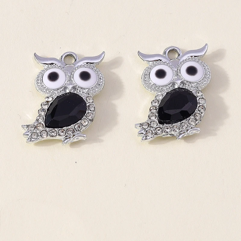 20pcs 15x12mm Cartoon Animal Charms Crystal Alloy Owl Charms Pendants for Jewelry Making Necklaces Earrings DIY Crafts Supplies