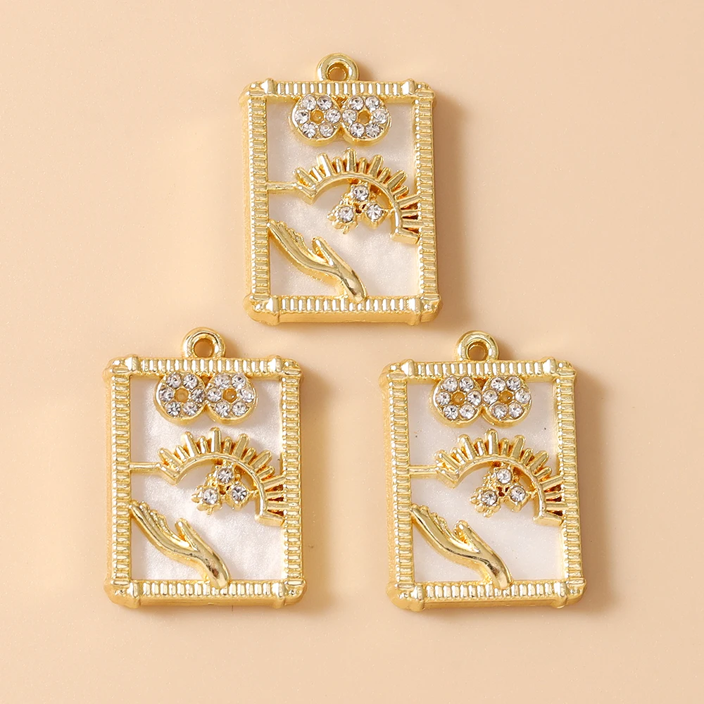 Leslie 5 Stück 15*21mm Goldfarbene Tarot-Mond-Stern-Hamsa-Hand-Anhänger für DIY Fatima-Hand-Auge-Halsketten-Schmuckherstellung Zubehör – Detail 22