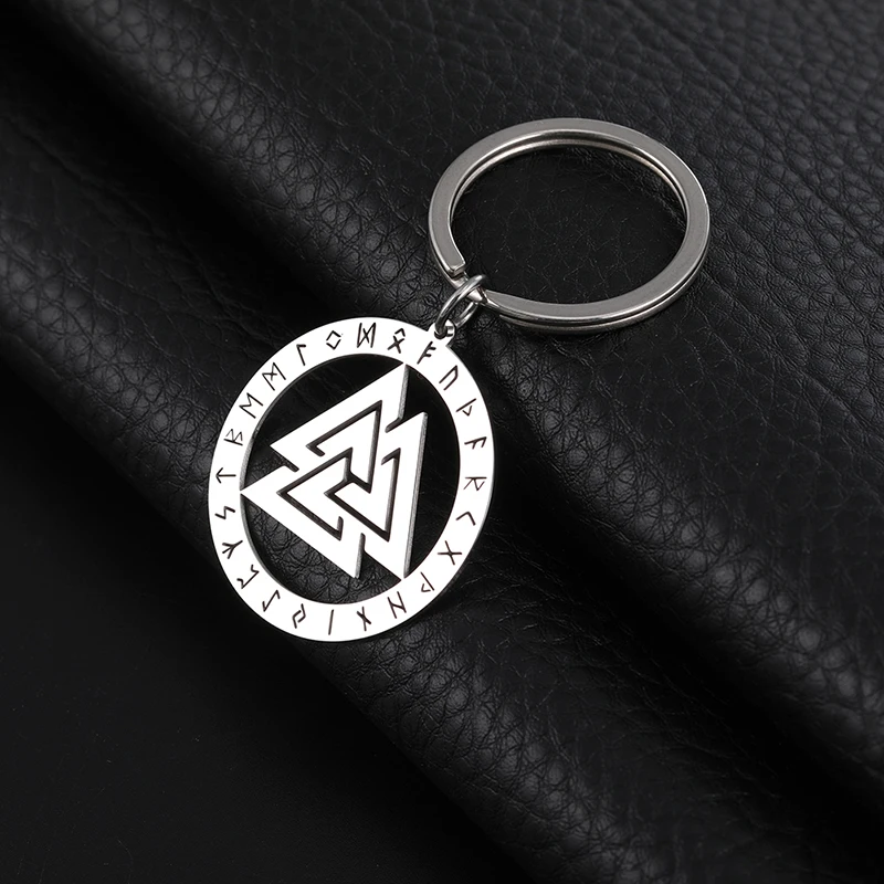 Dreamtimes Viking Celtic Knot Pendant Keychain Stainless Steel Fashion Hrungner's Heart Men's Car Keychain Trident Jewelry Gift