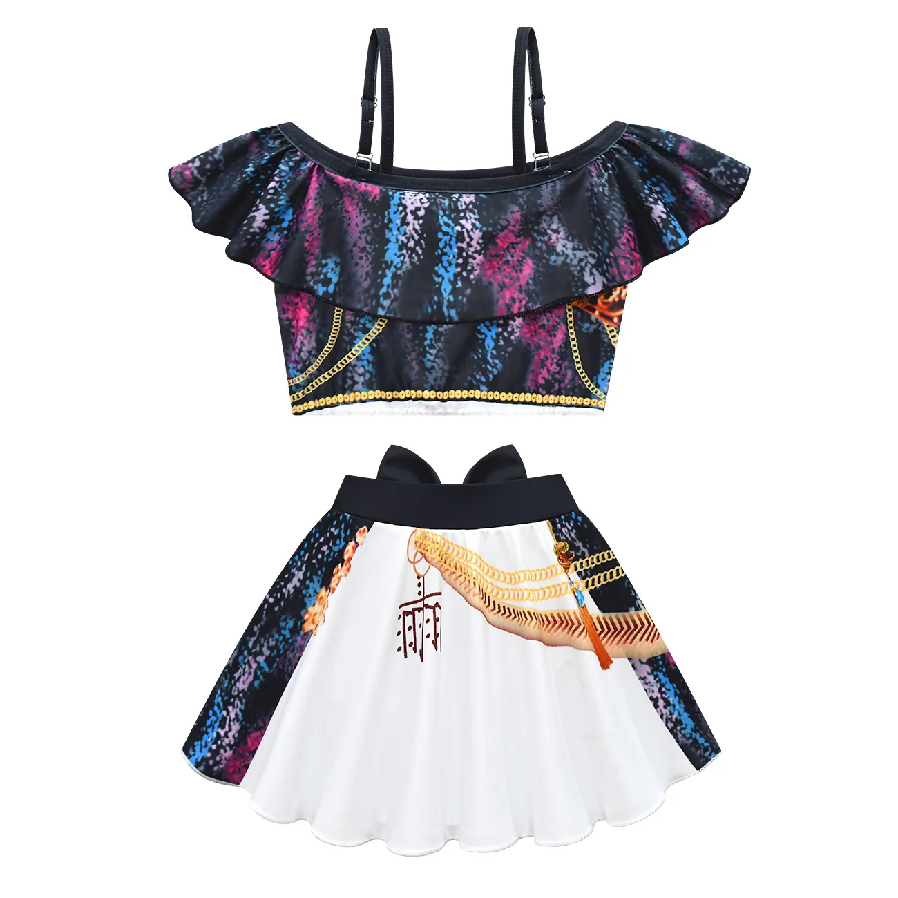 New Summer Kids High-elasticity Camisole Dress Two-piece Swimsuit Swim Cap Cosplay Children Swimsuit Set Gril Swimsuit Beachwear