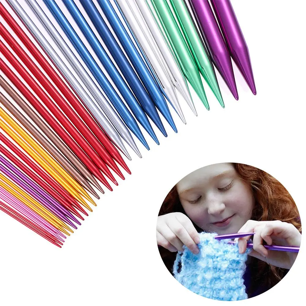 2Pcs/set 35cm Single Pointed Knitting Needles Pins Straight Aluminum DIY Weaving Tool Long Sweater Scarf Needle 2.0-12mm