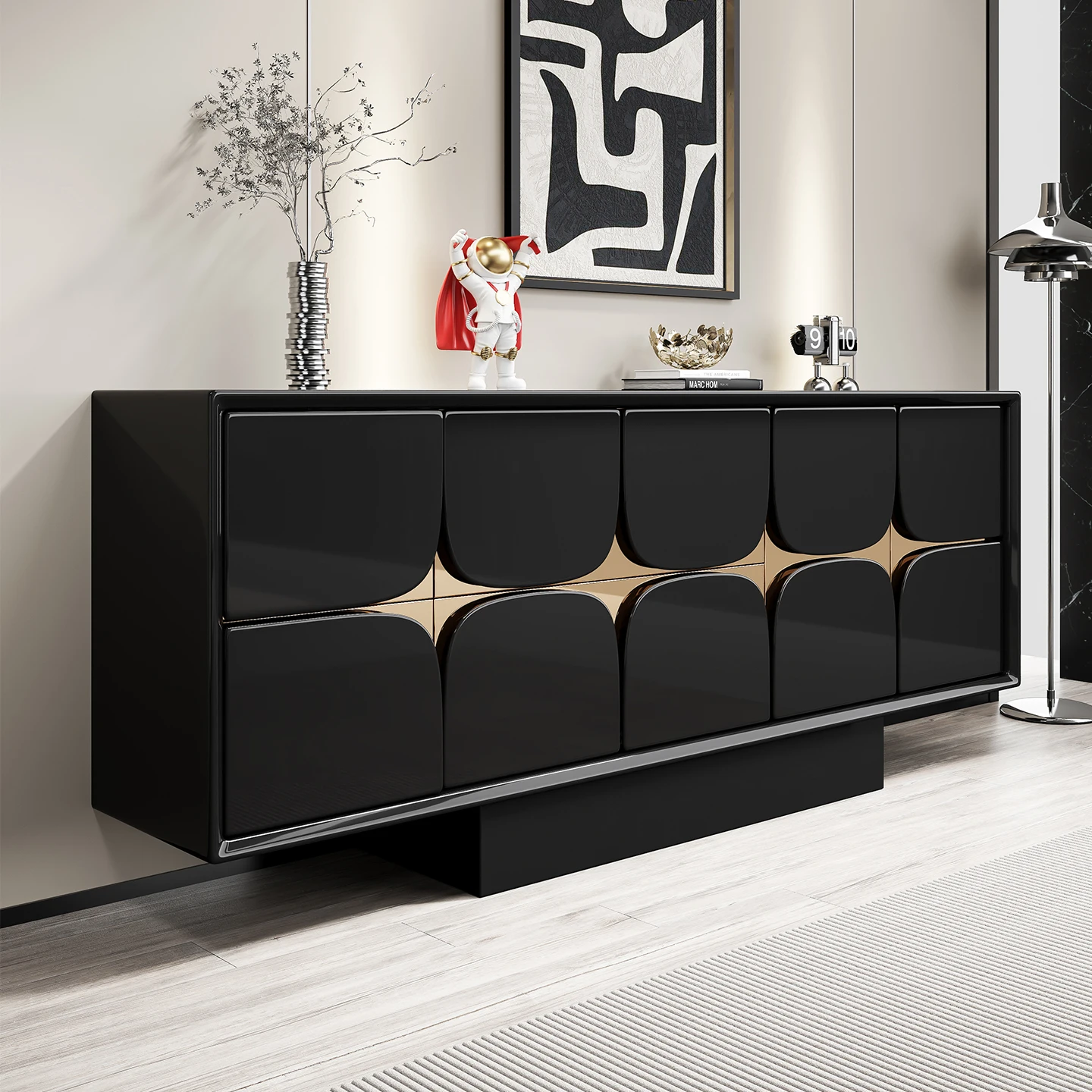 Italian-style Light  Solid Wood Sideboard, Modern Minimalist Painted Entrance Cabinet, Hallway Decorative Storage Cabinet