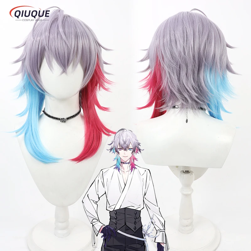 

Vtuber Gavis Bettel Cosplay Wig Anime Vtuber Hololive Light Purple Mixed Red Blue Heat Resistant Synthetic Hair Wigs + Wig Cap