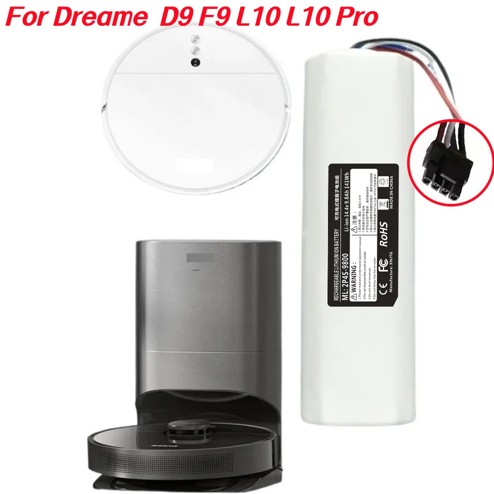 

14.4V 9800mAh Lithium Ion Replacement Battery Compatible with DreameF9/D9/D9 Pro/D9 Max/L10 Pro Robot Vacuum Cleaner Accessories