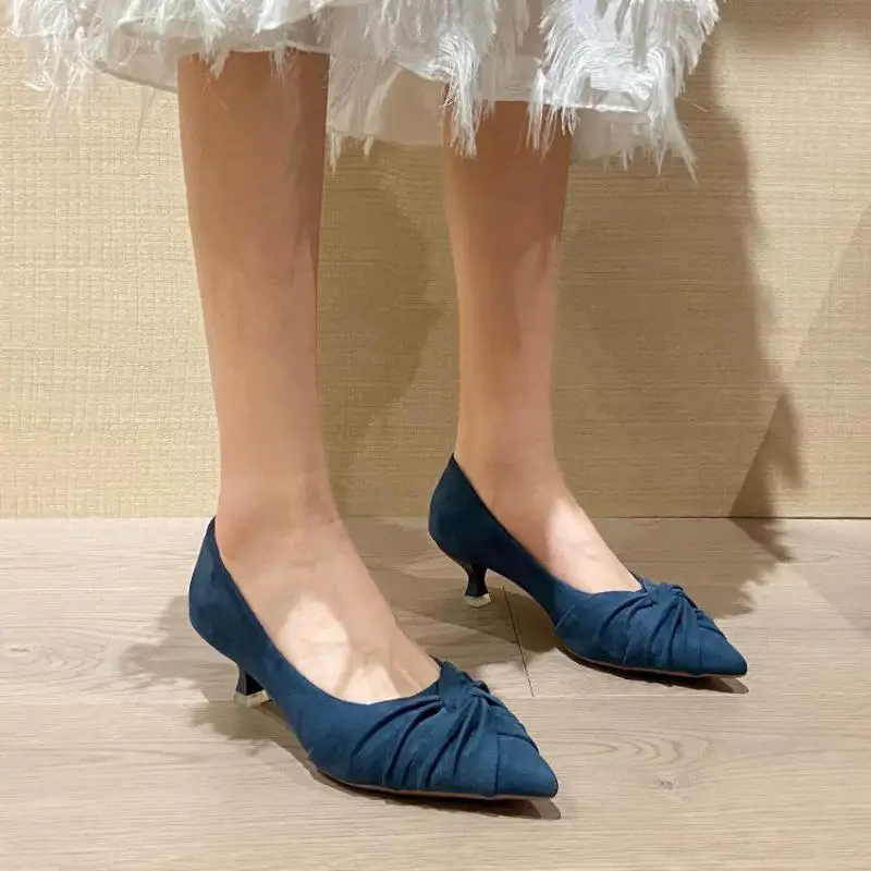 

5cm High Heels Women Shoes 2023 New Pointed Thin Heel Shallow Large Size Pump Summer Blue Shoes