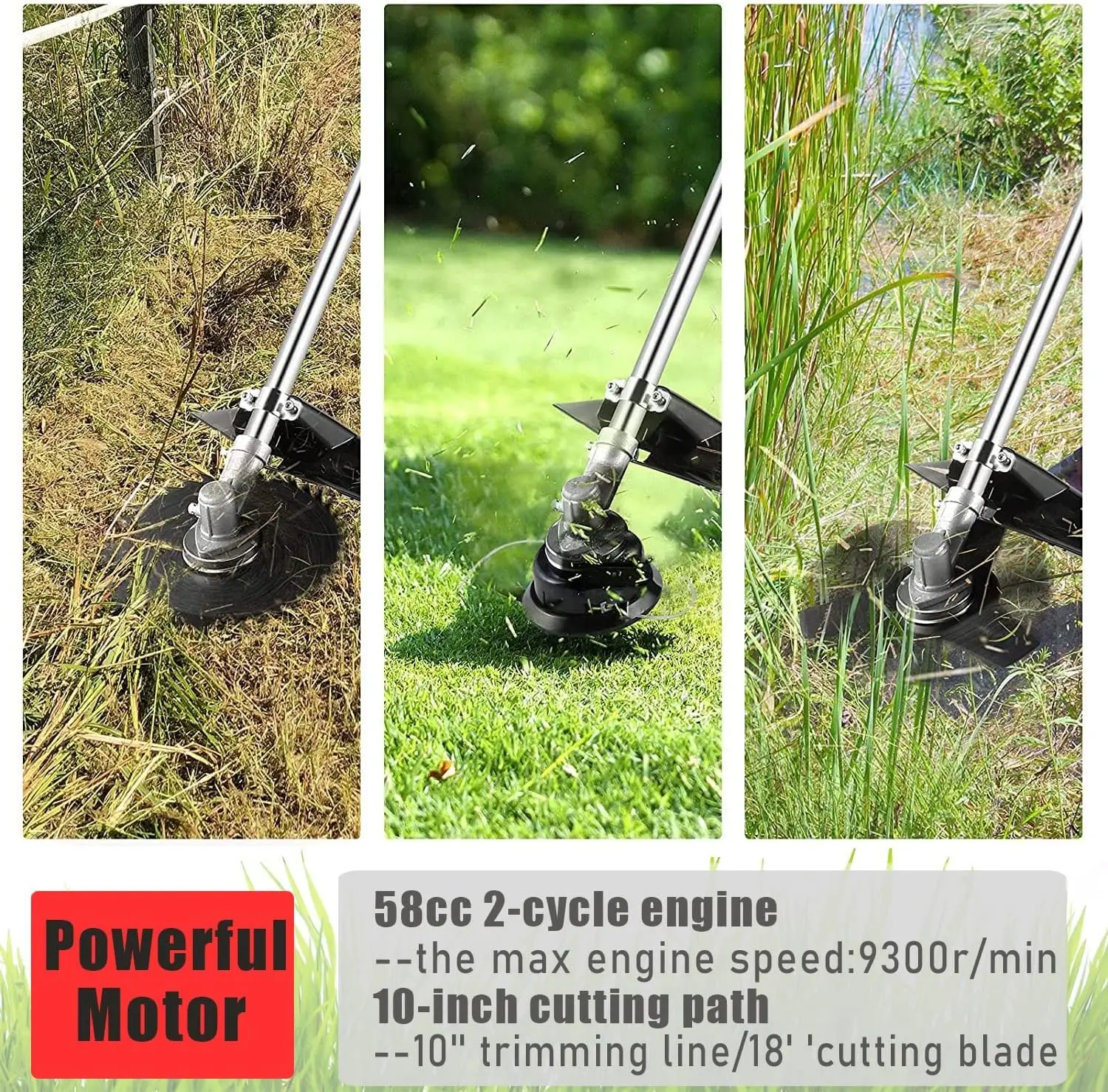 58CC Weed Wacker Gas Powered 2-Cycle Gas Weed Eater 4 in 1 Brush Cutter 18-Inch Straight Shaft Cordless String Trimmer