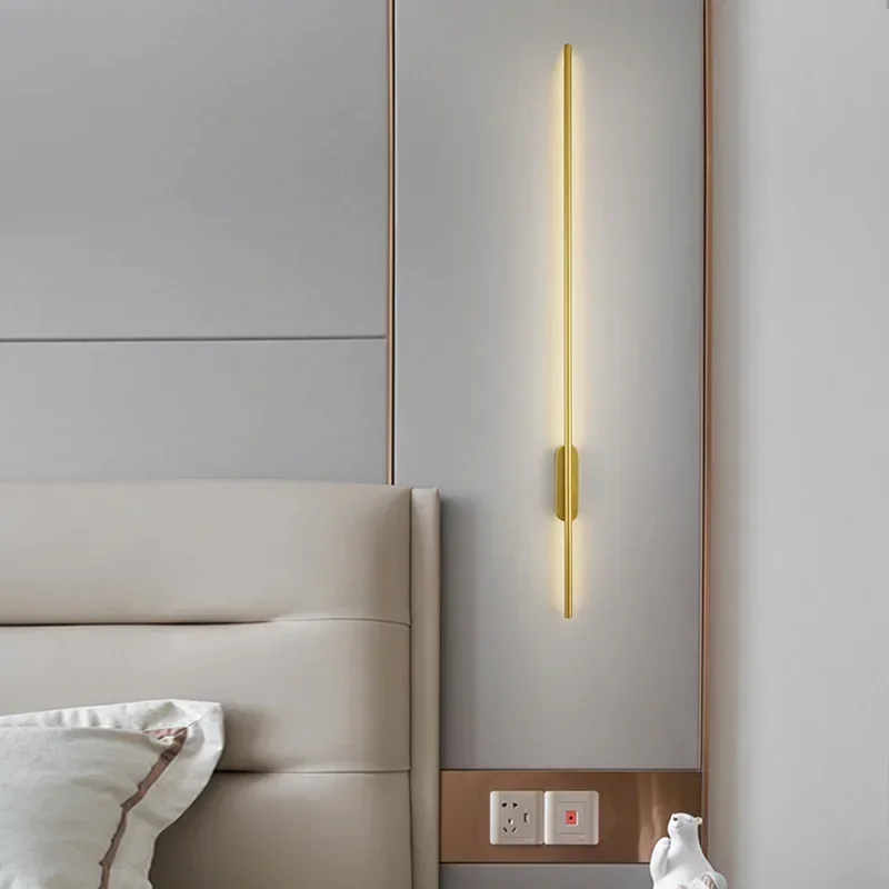 Luces LED de pared de línea recta modernas para dormitorio, decoración de fondo de sala de estar, accesorios de cocina, lámpara negra montada en