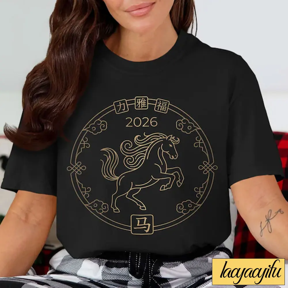 Year-of-The-Horse-2026-T-Shirt-Chinese-Zodiac-Lunar-Gold-Horse-Graphic-T-Shirts-Y2k-Top-Shirts-for-Women-Cotton-Tee-Tops-Shirts