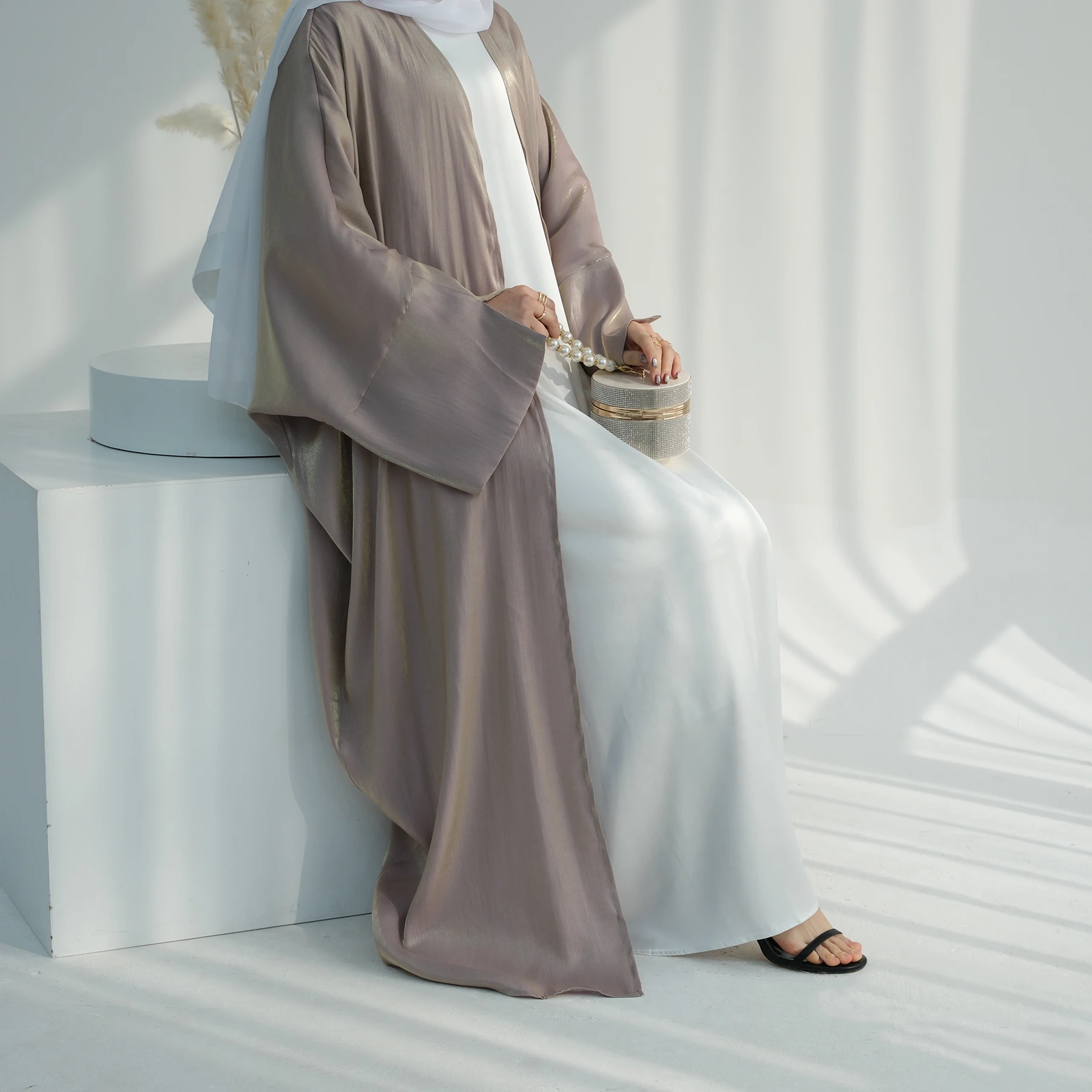 

Dubai Abaya Evening Party Kaftan Islamic Clothing Kimono Muslim Women Batwing Sleeves Split Cuffs Ramadan Eid Summer (No Inner)