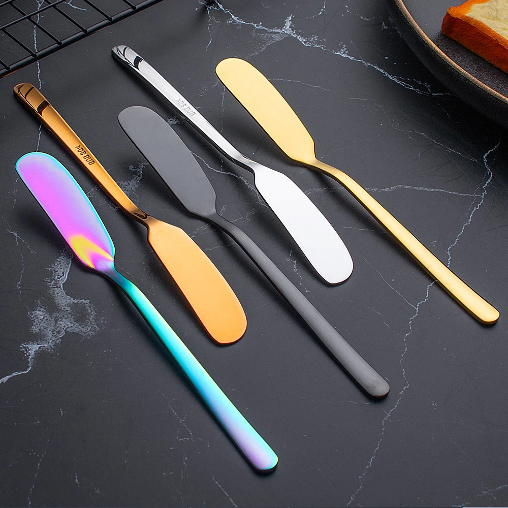 304 Stainless Steel Titanium Plated Butter Knife Bread Jam Cheese Spatula Decorating Butter Cheese Knife Plated Butter Knife