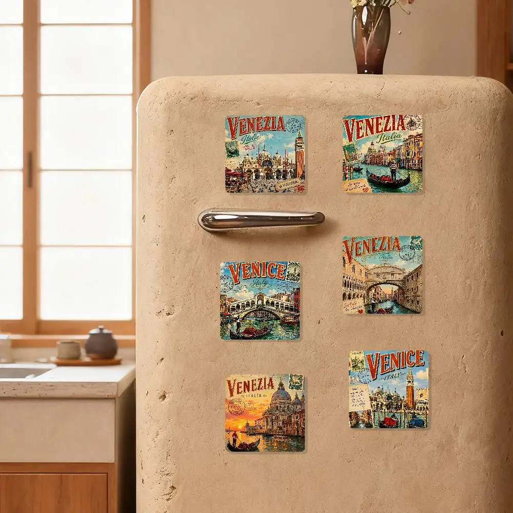 Vintage Postcard Venice Fridge Magnet Set Creative Square Decorative Adhesive Stickers Magnets For Festival Gift
