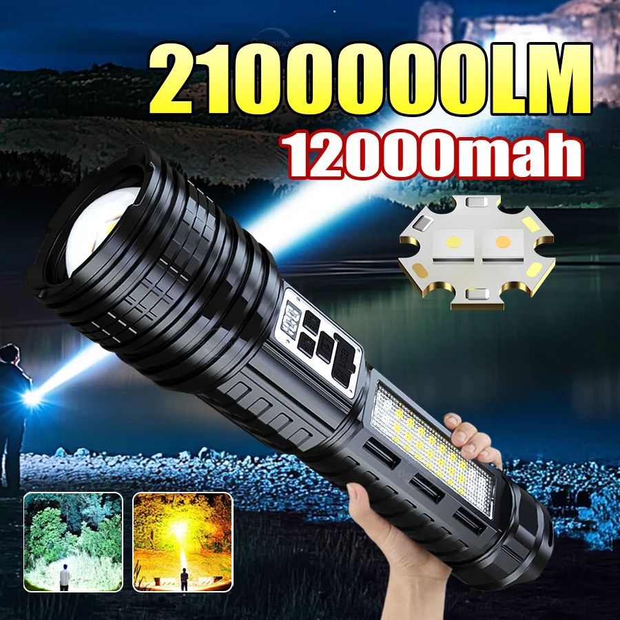 

High Power USB Rechargeable Flashlight 2000000LM Powerful LED Torch Zoomable Long Shot 4000m Flashlights Outdoor Camping Hunting