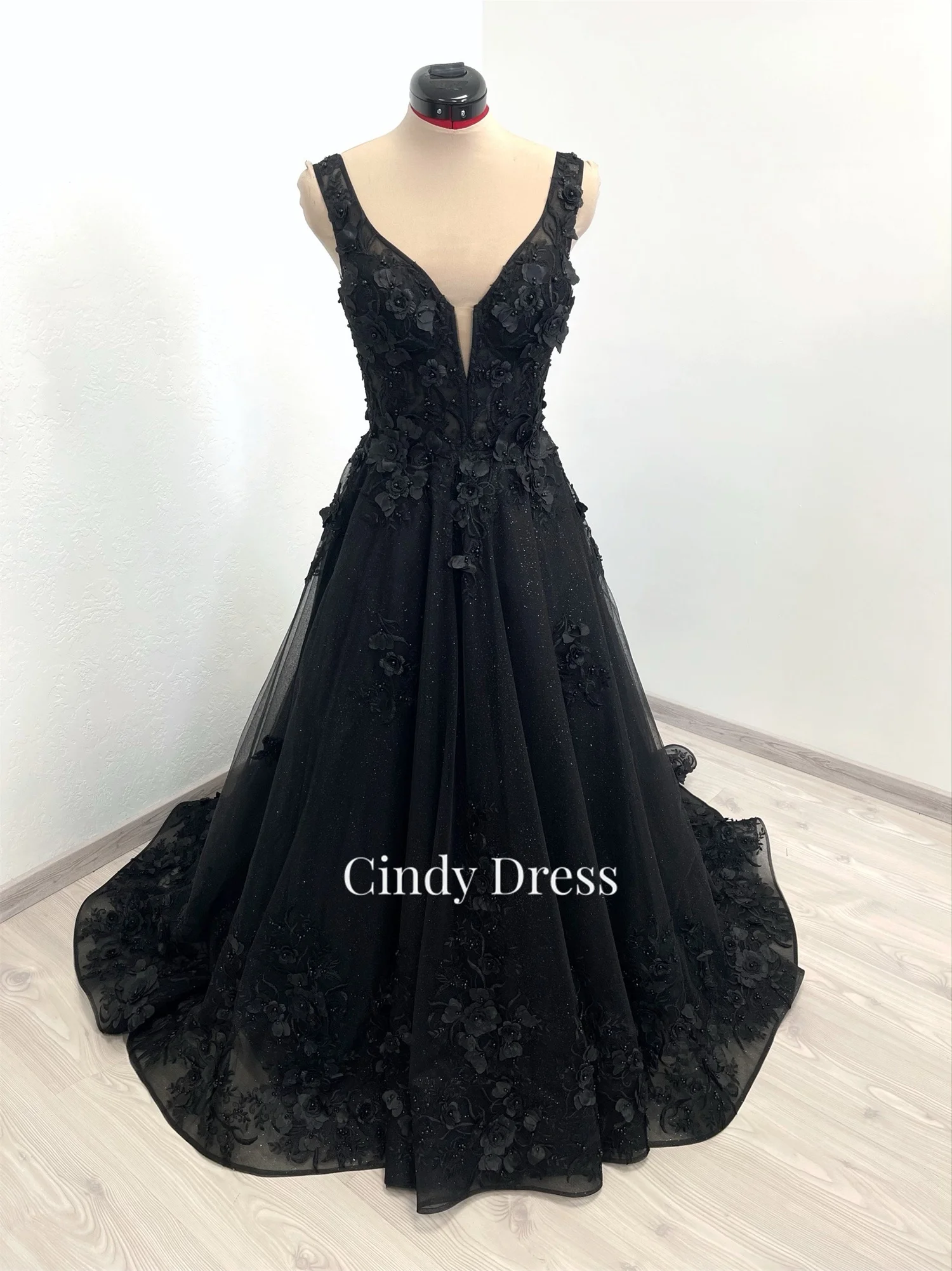 Cindy Manual Party Dress for Wedding Elegant Dresses Women Luxury Black Evening Gown Lace Woman's Embroidery Paste Drill Gothic