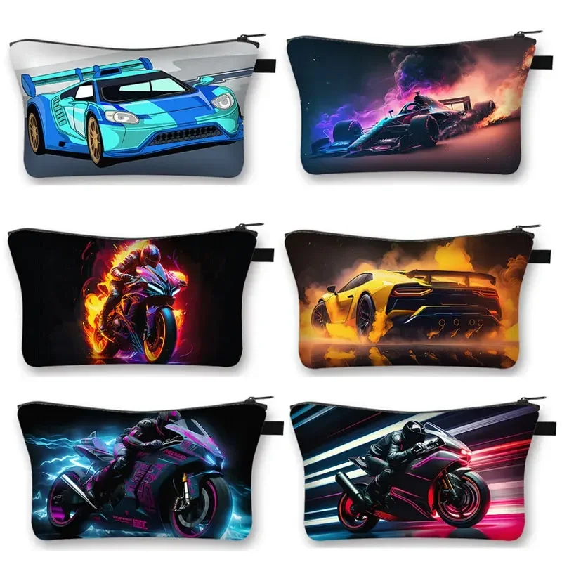 Cool Sport Racing Car Motorcycle Cosmetic Case Women Makeup Bags Lipstick Napkin Storage Bag for Travel Ladies Toiletries Bag