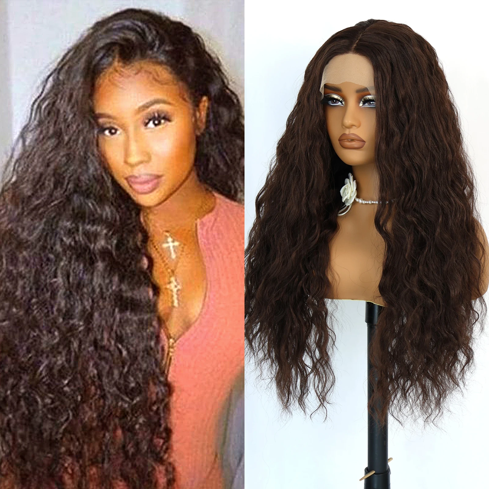

Aubree 13*4*1 Lace Front Synthetic Wigs For Black Women Long Wavy 28 inches 180% Density Heat Resistant Daily Ues Wigs
