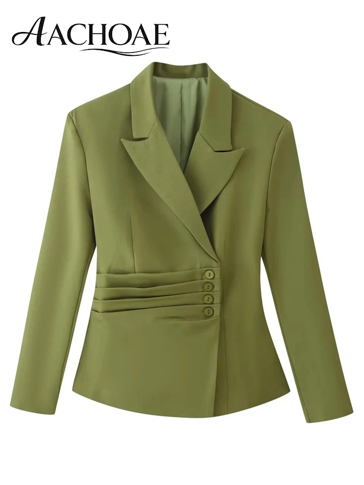 AACHOAE Women's Belted Waist Blazer Jacket Double Button Slim Suit Coat Long Sleeve Elegant Office Chic Minimalist Jacket