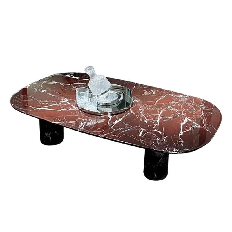 طاولة قهوة مستديرة من الرخام الأحمر والأرجواني الطبيعي الفاخر الإيطالي، طاولة قهوة منزلية فاخرة من الحجر #1