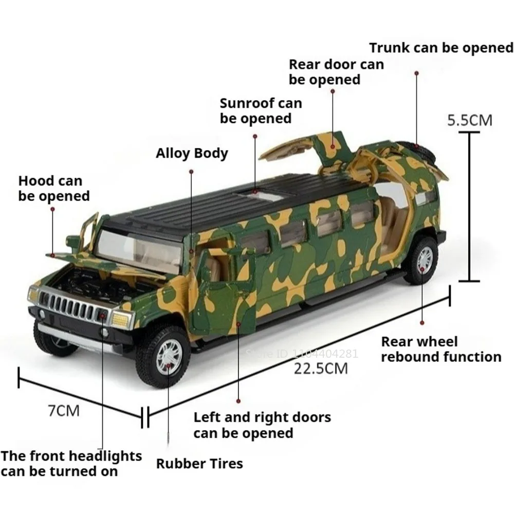 1:32 H2 Drone Launch Vehicle Diecast Alloy Model Toys Car Sound Light Pull Back Doors Opened Military Vehicles Kid's Puzzle Toys