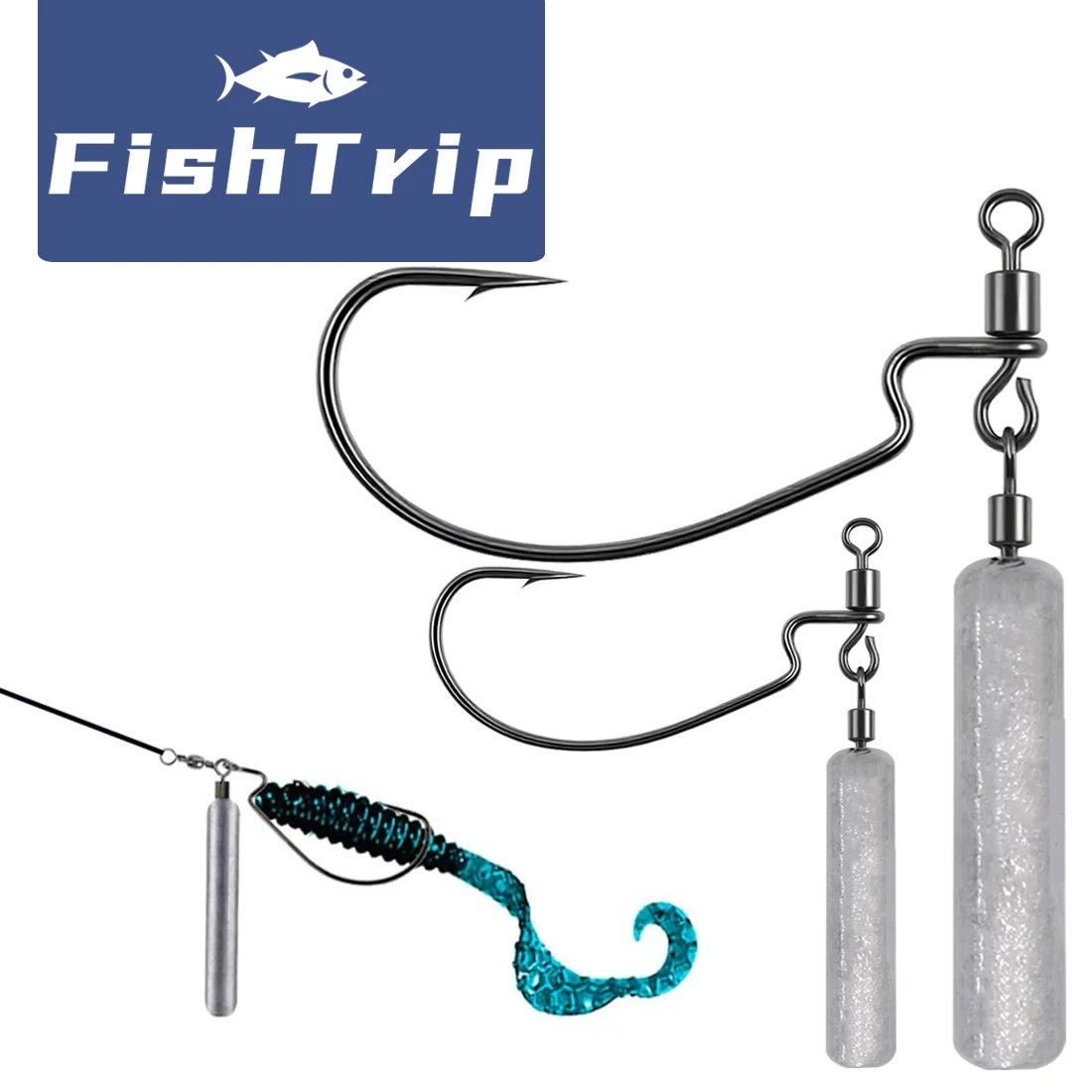 FishTrip 5 قطعة خطاف وزن الرأس EWG خطاف دودة الصيد JIKA تلاعب باس الصيد مع شفرة خطاف الاعشاب لصيد الدودة الناعمة
