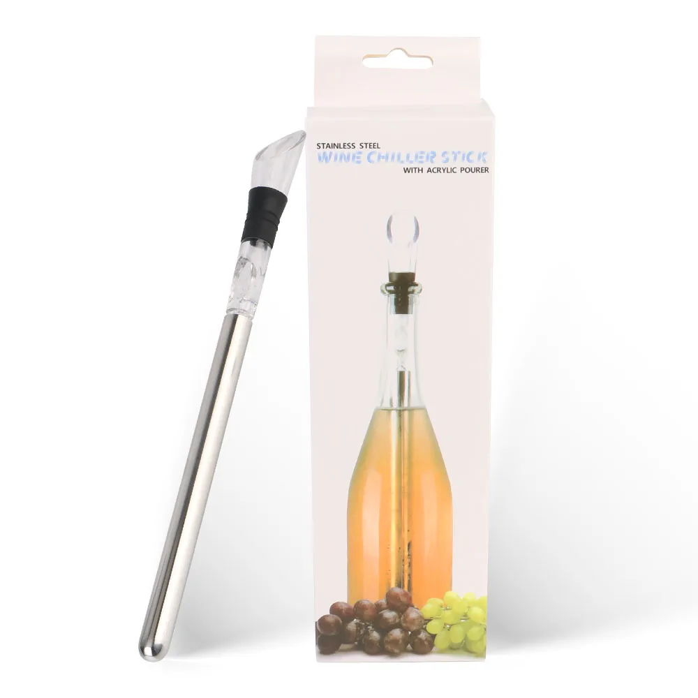 مبرد النبيذ الجليدي تبريد النبيذ مع مدفق النبيذ + سدادة + قاطع مبرد البيرة عصا 4 في 1 عصا فروزن من الفولاذ المقاوم للصدأ