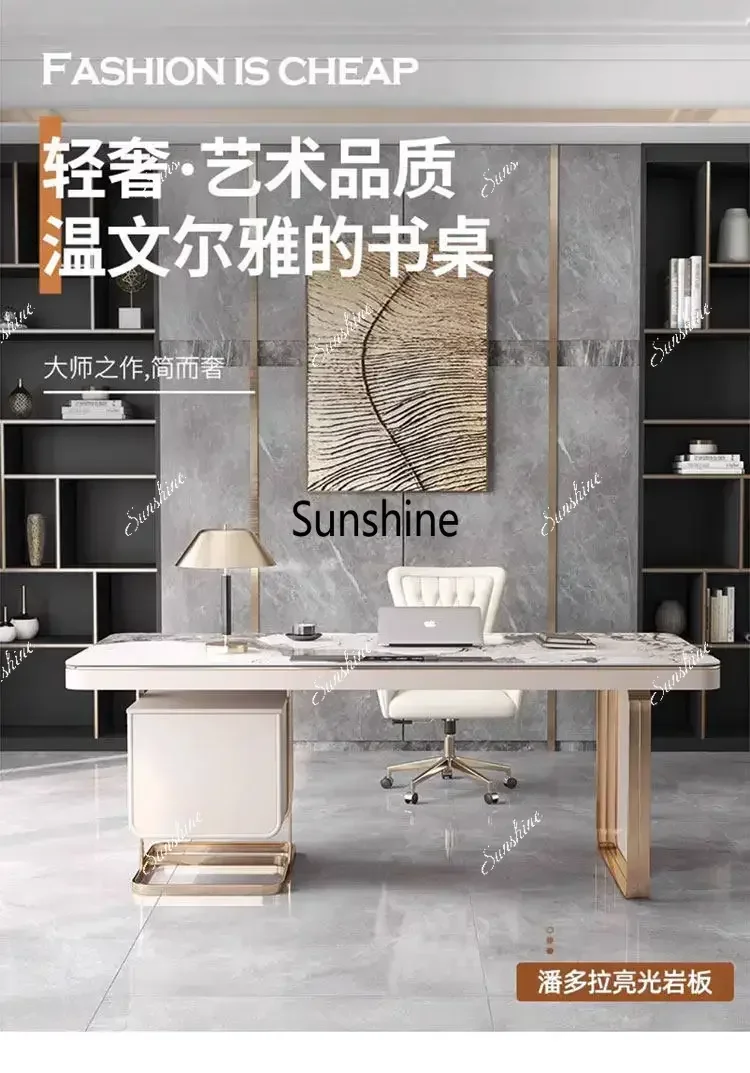 YYDesk light luxury modern minimalist style high-end rock slab office desk and chair computer designer study writing desk