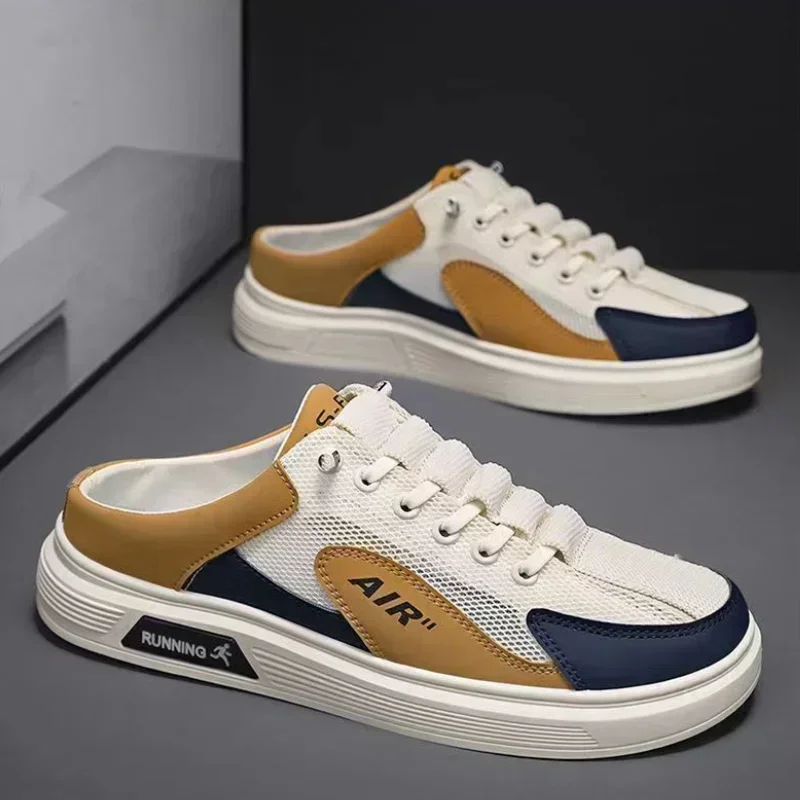 Men's Shoes Breathable Mesh Patchwork Slip on Backless Platform Mule Sneakers Lightweight Daily Walking Casual Footwear FreeGift