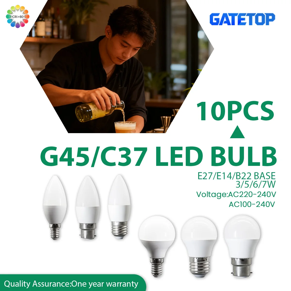 

10 шт. светодиодные мини-лампы-свечи G45/C37 | Основания 3W-7W E14/E27/B22 | Без мерцания | AC220V | Идеально подходит для освещения дома и учебы