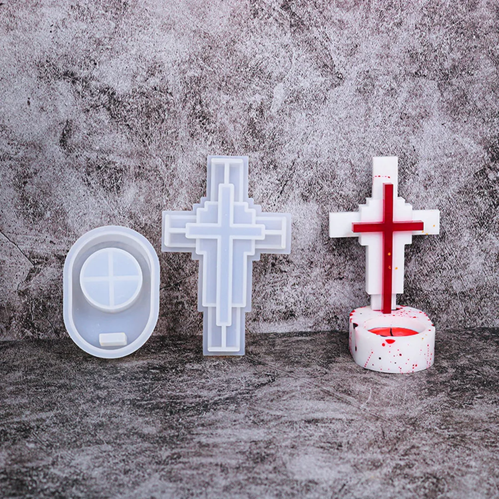 

1 set 1 Set Silicone Cross Holder Mold, Candlestick Casting Mould For Diy Desktop Craft, Non-Stick Easy Release, Creative