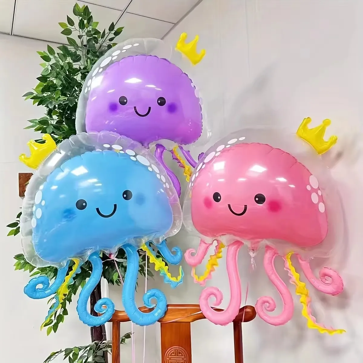 Globo de papel de aluminio con medusas de dibujos animados, decoración para fiesta de cumpleaños con tema de sirena oceánica, accesorios para fotos de Baby Shower y revelación de género