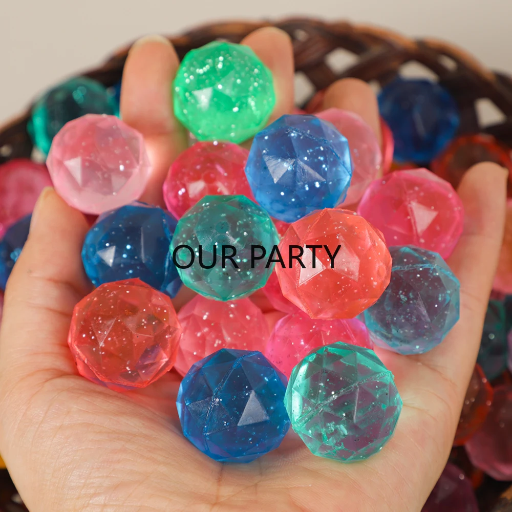 10Pcs Glitter Diamond Jumping Bouncy Balls Outdoor Toys for Kids Birthday Party Favor Baby Shower Gifts Halloween Pinata Fillers