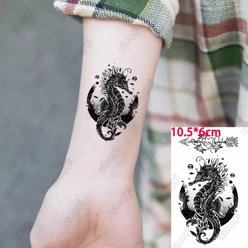 Feather Arrow Temporary Tattoos for Men Adults Dragon King Whale Waves Water Transfer Fake Tattoo Sticker Arm Body Tatoos Women