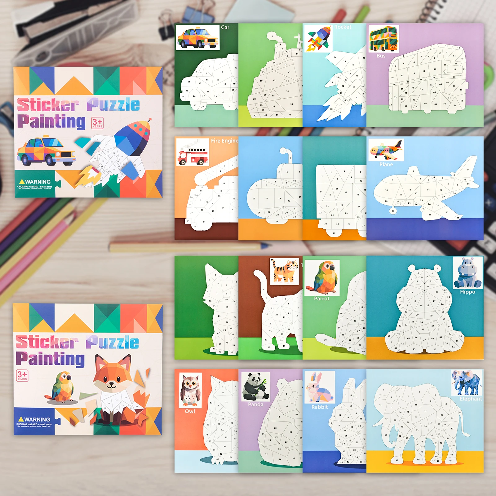 8 أنماط لغز ملصقات الحرف اليدوية للأطفال ملصق اللوحة هدية حفلة لصالح الإبداعات الحيوان Vechile الفن اللعب للأطفال Creativ
