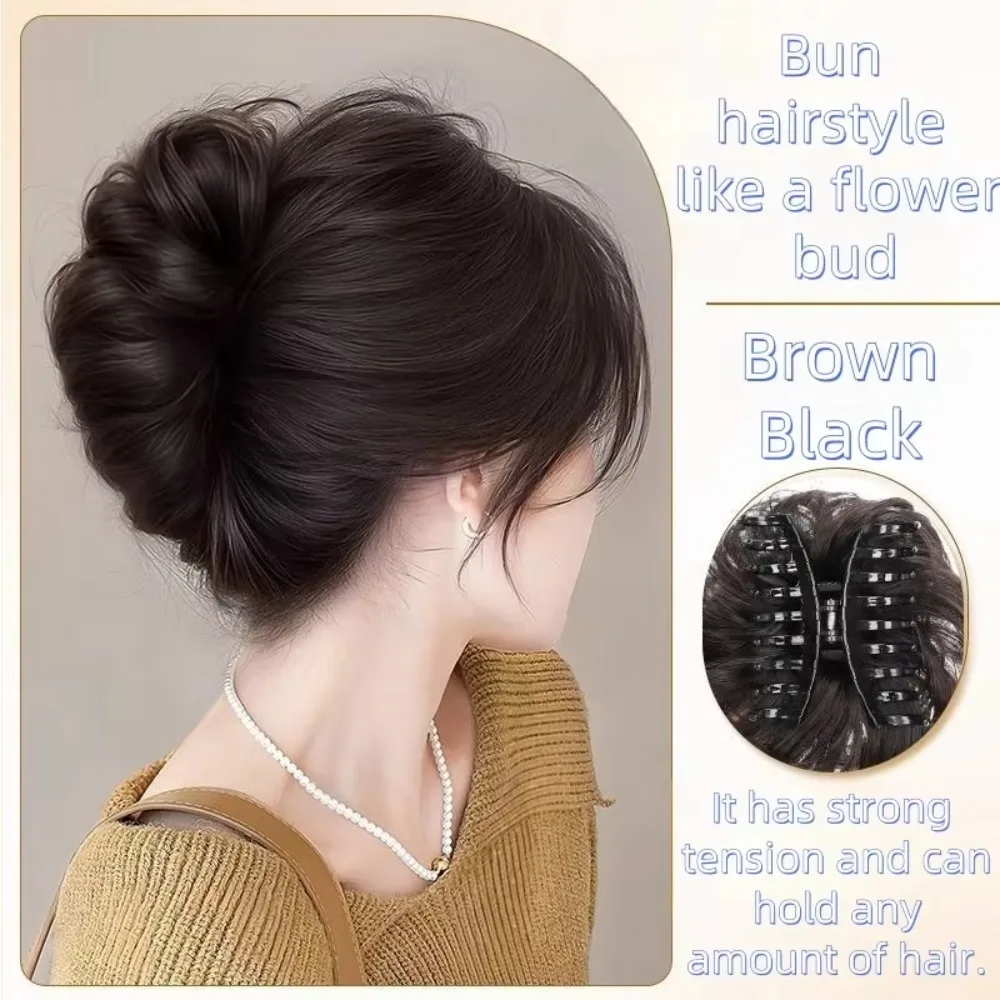 

Fashion Synthetic Wavy Ponytail Flower Bud Bun Curly Style Claw Clip in Hairpiece Natural Fluffy Wig