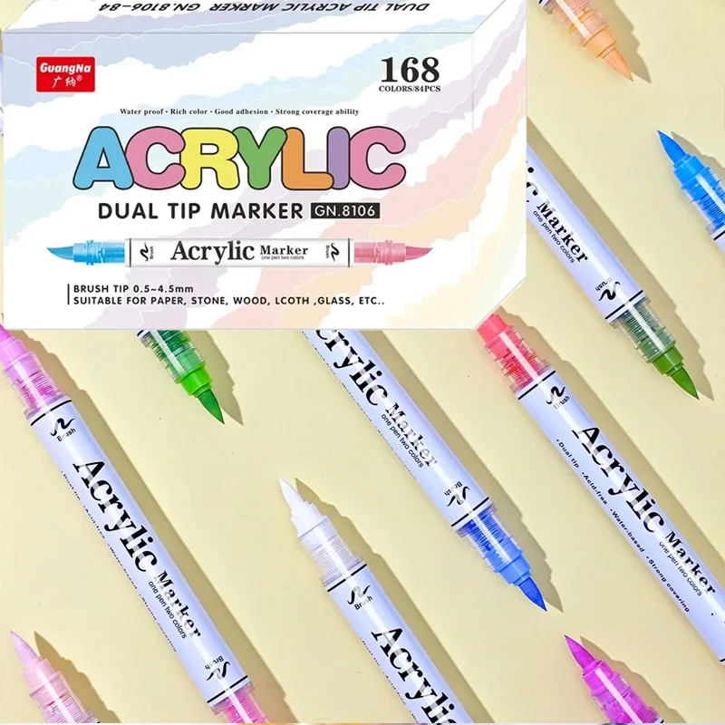 168/60 Colors Double Nib Direct-liquid Acrylic Art Marker Pen Waterproof Pens Soft Brush Nib School Office Supplies Stationery