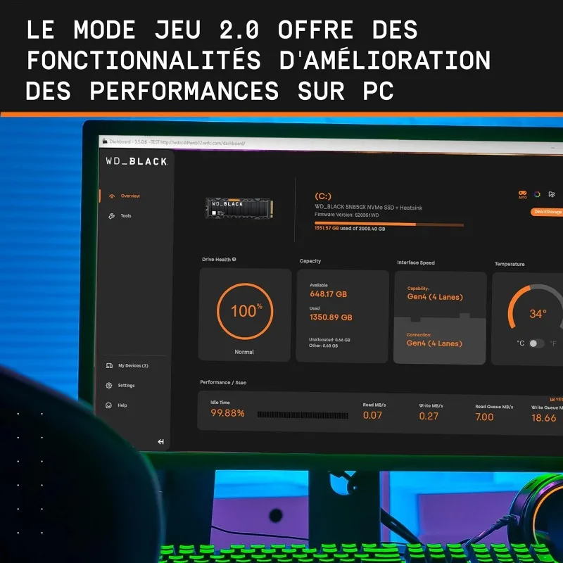 محرك الأقراص الصلبة SSD للألعاب الداخلي سعة 8 تيرابايت SN850X NVMe - Gen4 PCIe، M.2 2280، ما يصل إلى 7,200 ميجابايت/ثانية - WDS800T2X0E