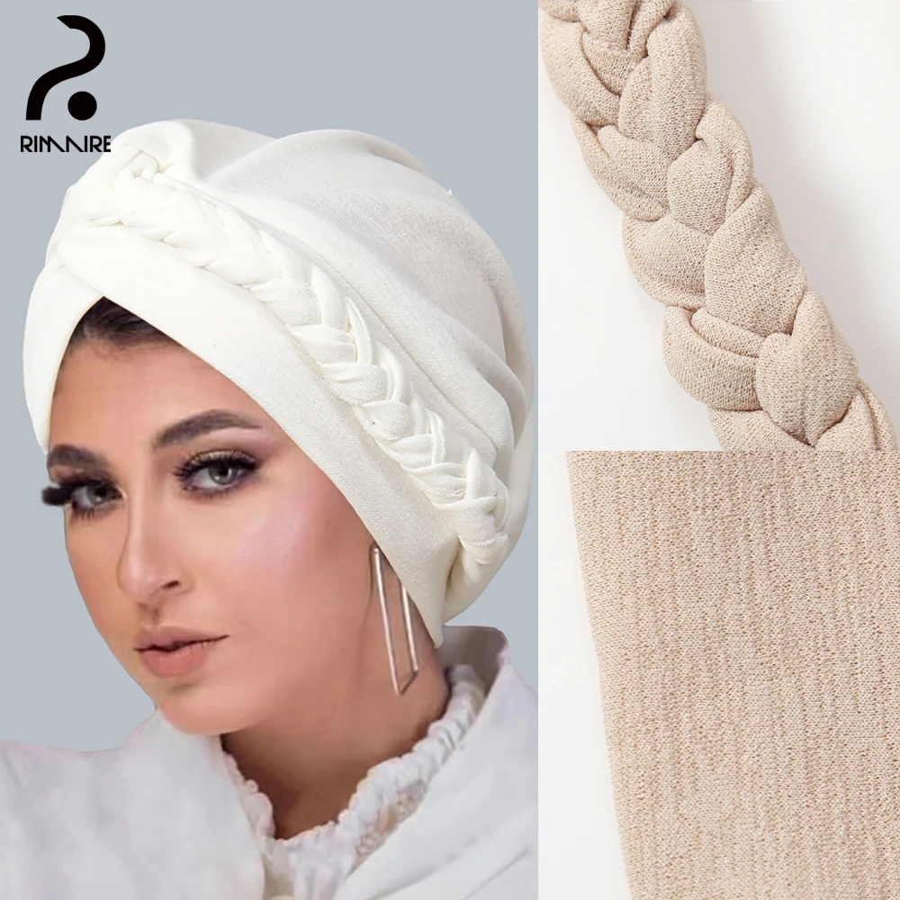 

RIMAIRE Muslim Jersy Hat Hijab With Braided Decoration Islam Fashion Hijabs For Women Comfortable Convenient And Breathable