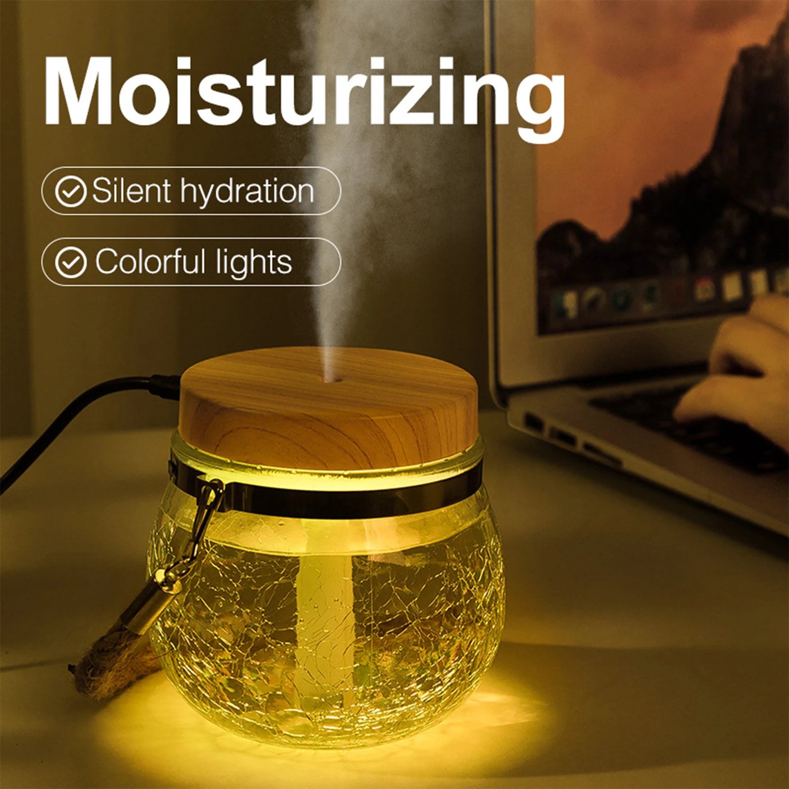 Creative Air Humidifier Ultrasonic Mini Aromatherapy Diffuser Silent Aromatherapy Machine Night Light Ice Flower Glass Humidifie