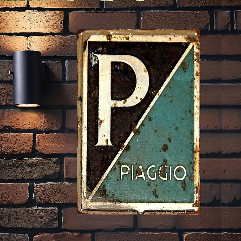 مسطح ثنائي الأبعاد - لوحة لافتة معدنية عتيقة من بياكونسينو مقاس 8 × 12 بوصة |   ديكور حائط حديدي ريفي بتصميم P وحرف P |   مثالية لغرفة النوم