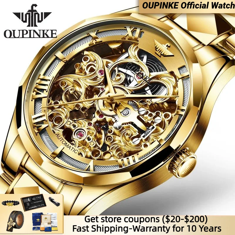 

OUPINKE Luxury Men Mechanical Wristwatch Automatic Watch Men Skeleton Tungsten steel Sapphire Business Watch relogio masculino