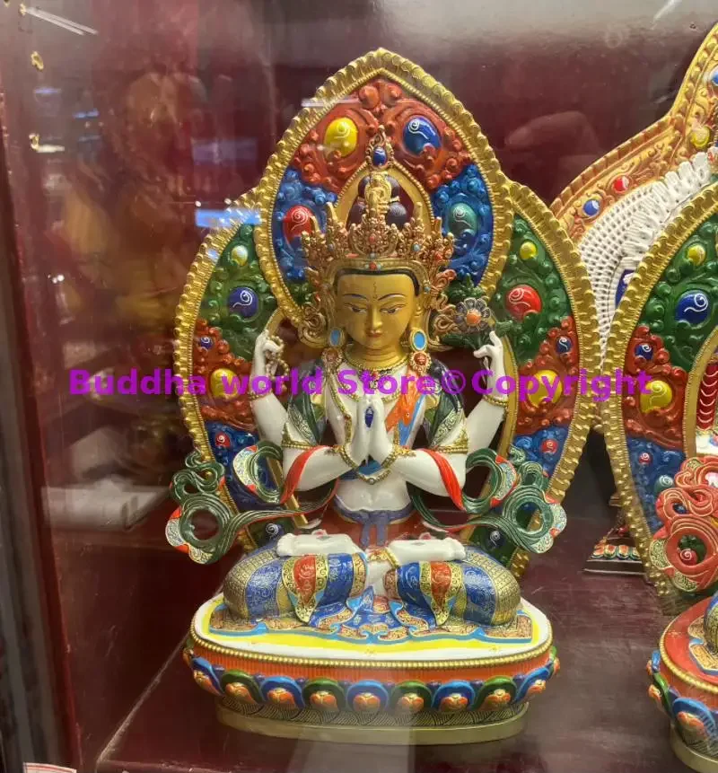 Большая хорошая цветная статуя Будды Shadakshari Гуань Инь, 36 см, высокое качество, медь, оптовая продажа, буддизм, домашний алтарь, защита поклонения Большая хорошая цветная статуя Будды Shadakshari Гуань Инь, 36 см, высокое качество, медь, оптовая продажа, буддизм, домашний алтарь, защита поклонения