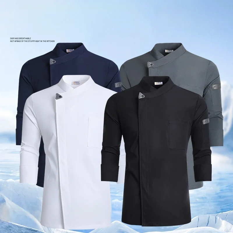 Chef Jacket Men Long Sleeve Kitchen Cook Shirt Restaurant Chef Coat Uniform Waiter Elastic Cotton Autumn Winter Bakery Work Wear