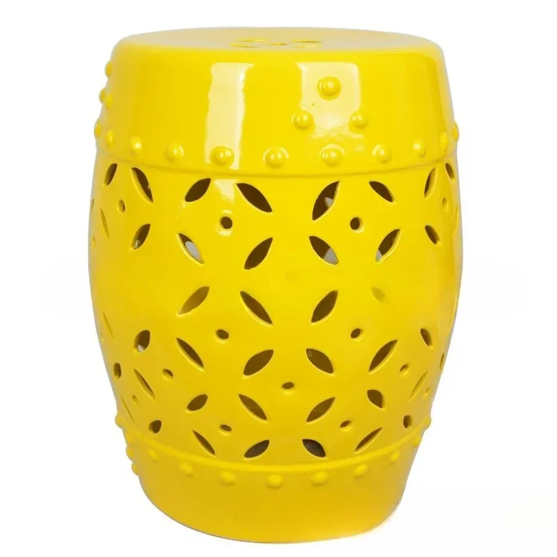 Cross-border hollow ceramic ancient stool color titanium plated gold and silver gardening stool home hotel garden ornament