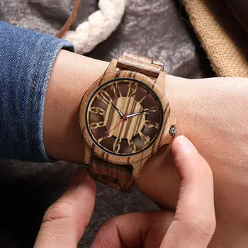 New hollow style quartz wooden watch big dial for men and women