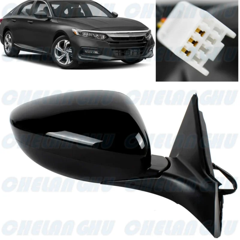 

For Honda Accord 2018 2019 2020 2021 2022 Right Side 3 Pins Black Painted Mirror Assembly With Power Adjust