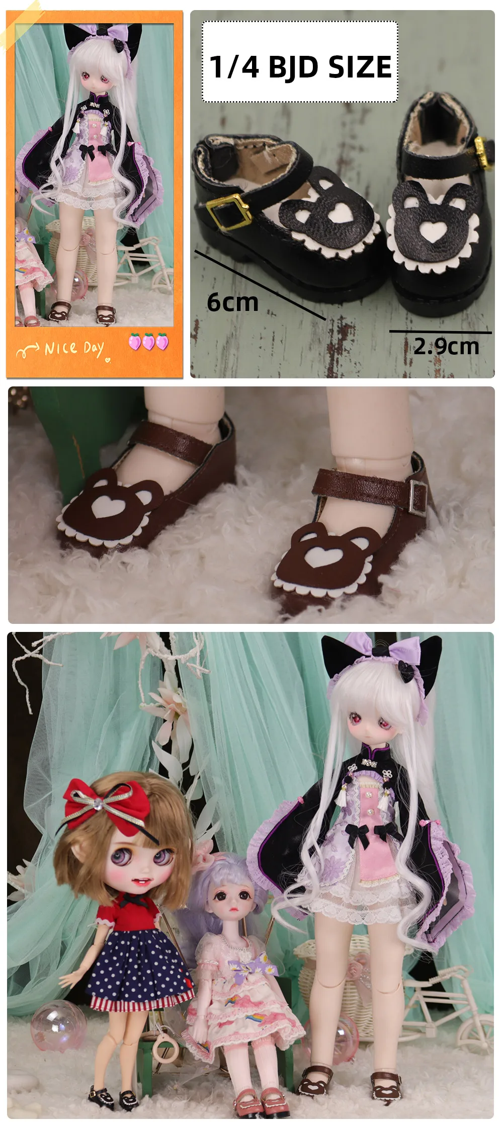 Shoes for ICY DBS Blyth Doll Lovely Bear Shoes for 1/6 and 1/4 BJD 30cm Anime Girl OB24