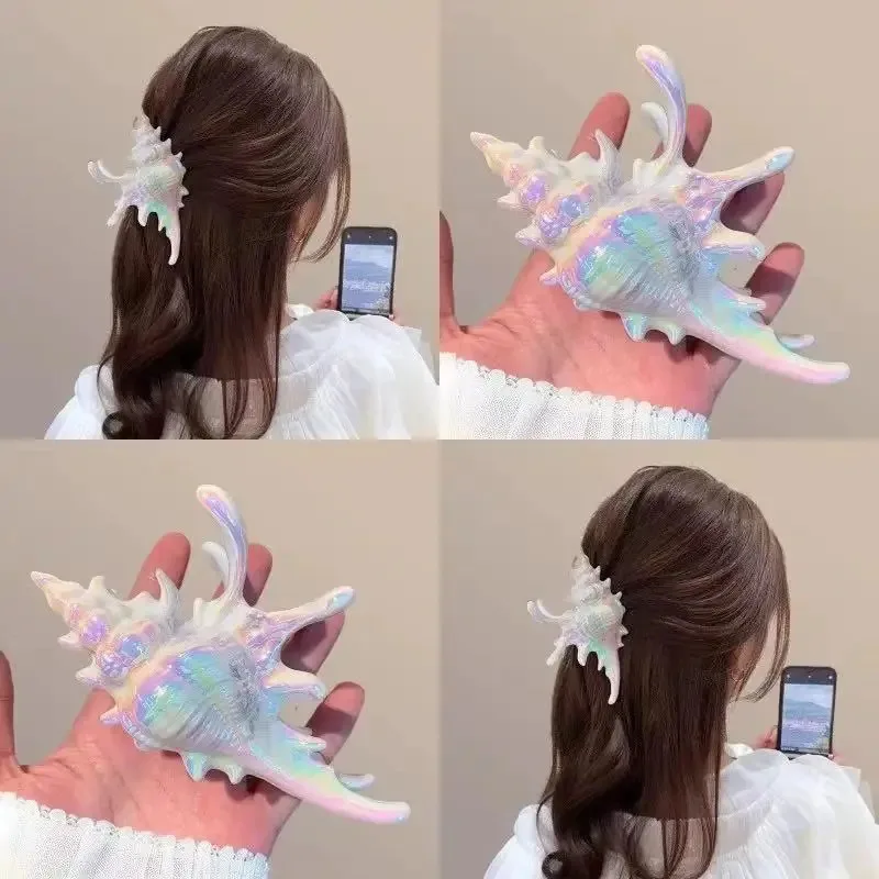 

Creative Conch Hairpin Colorful Hair Claw Women Elegant Shark Clip For Summer Beach New Headwear For Beautiful Gift