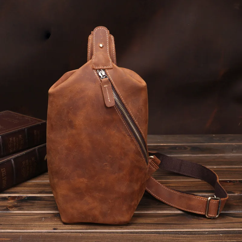 

Crazy Horse Leather Breast Bag Men's Summer Leather Cowhide Shoulder Business Casual Versatile Large Capacity Crossbody Small Ba