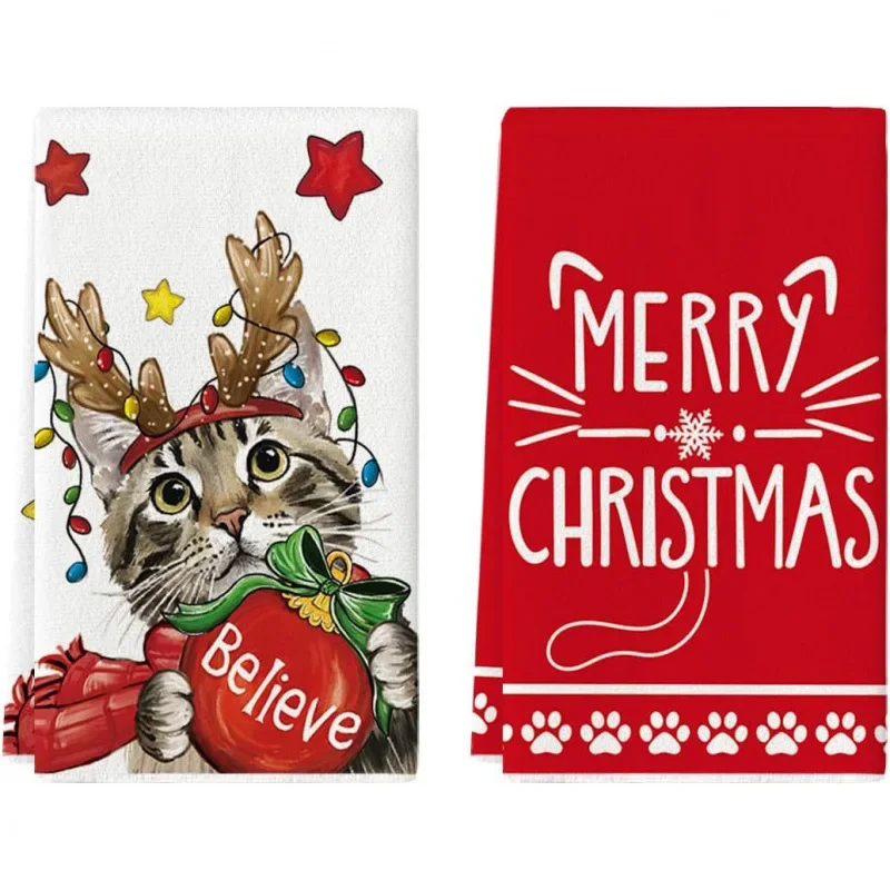 Christmas Snowflake Snowman Christmas Tree Kitchen Dish Towels Winter Holiday Decorations Hand Towels Cleaning Supplies