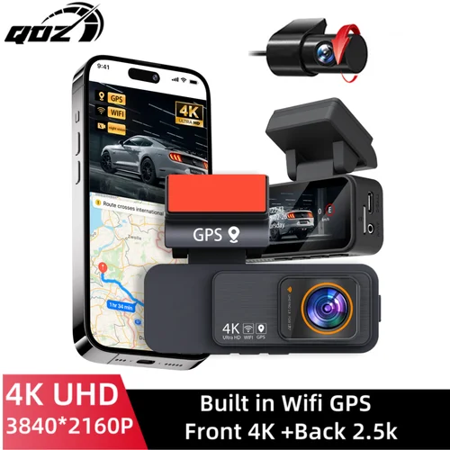 QOZ 4K ダッシュカム デュアルレンズ ドライブレコーダー 車 DVR 2.5K リアレンズカメラ 内蔵 WiFi GPS 24 時間駐車監視 ブラックボックス